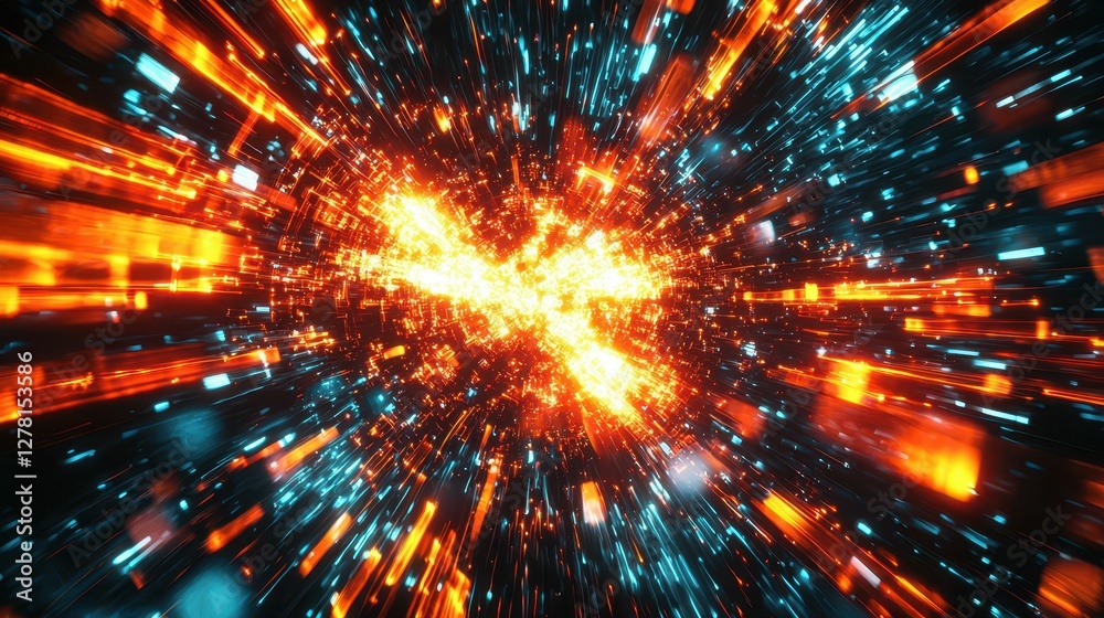 Vibrant Abstract Light Burst with Flashes of Color in Dark Space Vibrant Abstract Light Burst with Flashes of Color in Dark Space