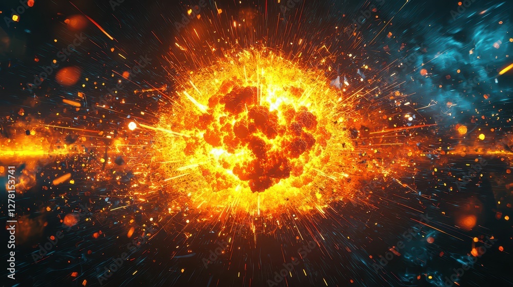 Explosive Fireball High Energy Burst with Colorful Sparks and Light Explosive Fireball High Energy Burst with Colorful Sparks and Light