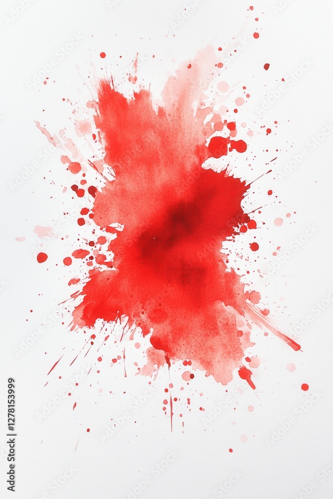 Vivid crimson splash on textured white canvas creating dynamic abstract art with watercolor effect and artistic expression for creative background
