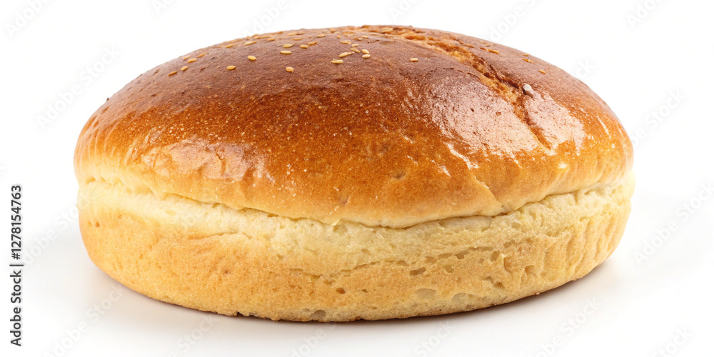 A Freshly Baked Wheat Bun Isolated on a White Background for Culinary Use A Freshly Baked Wheat Bun Isolated on a White Background for Culinary Use