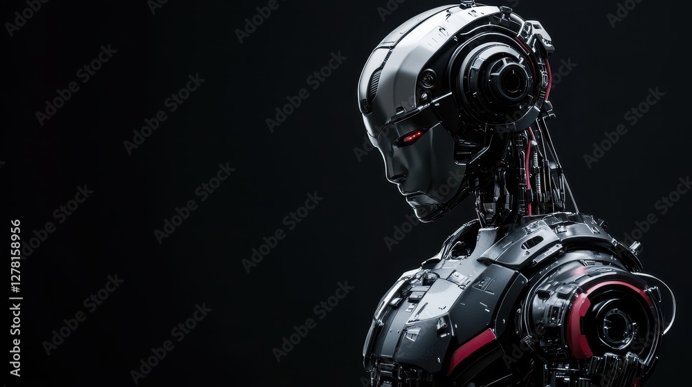 Futuristic Robot Profile with Sleek Design and Red Accents