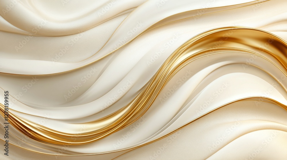 Fototapeta premium Elegant golden and cream satin abstract flowing wavy design