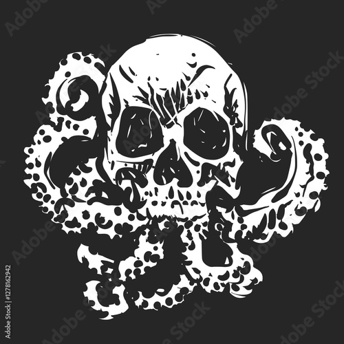 Vector Illustration of a Skull with Tentacles
