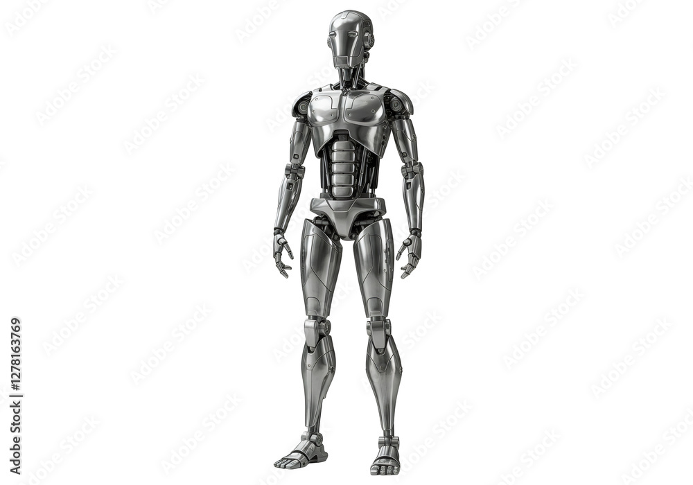 Metallic Humanoid Robot Figure on Transparent Background Metallic Humanoid Robot Figure on Transparent Background