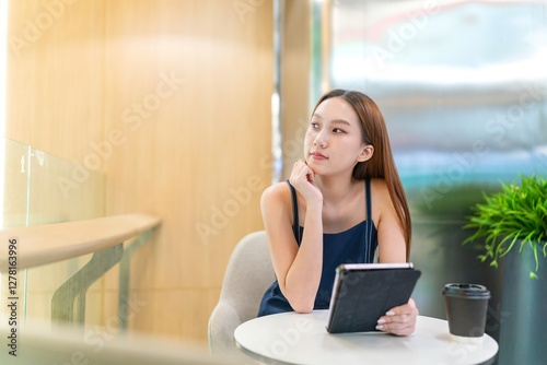 Young Asian Woman Using Tablet Indoors a Modern Workspace Free Download Young Asian Woman Using Tablet Indoors a Modern Workspace - GFXLoad