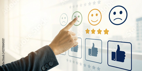 Hand Touching a Screen to Select a Smiley Face for Feedback and Interaction