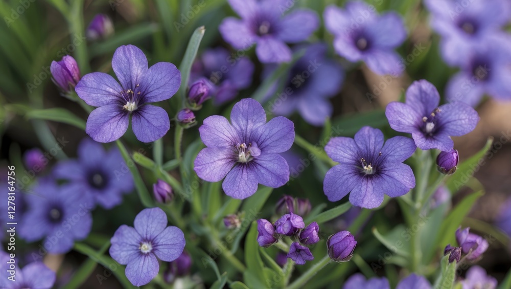 Purple wildflowers in a lush green setting with soft petals and budding flowers captured in natural lighting. Purple wildflowers in a lush green setting with soft petals and budding flowers captured in natural lighting.