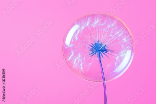 Dandelion seeds isolated on pink background