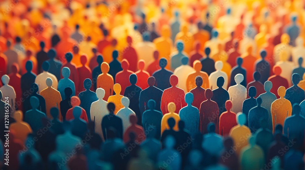Fototapeta premium Large crowd of diverse people in paper cut-out style, showcasing multicultural unity and vibrant, artistic design.