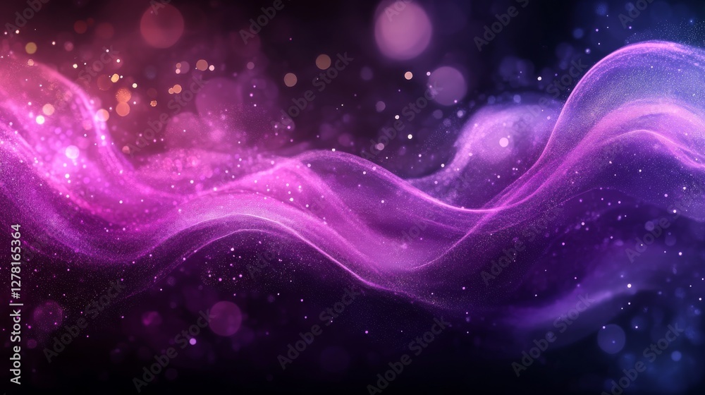 Fototapeta premium Abstract purple and pink flowing waves with tiny glowing lights