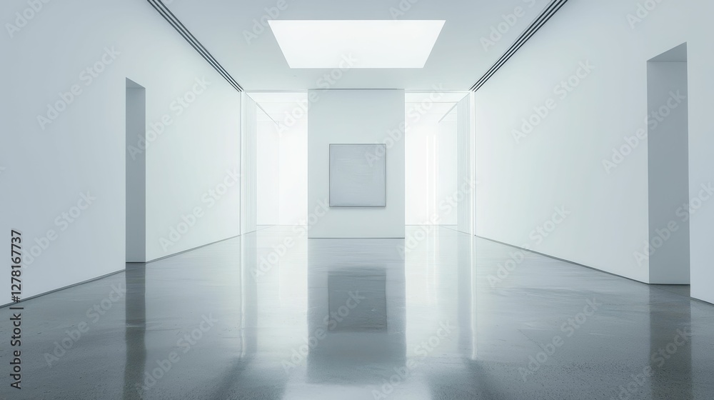 Minimalist Art Gallery with Empty White Walls and Polished Floor Minimalist Art Gallery with Empty White Walls and Polished Floor