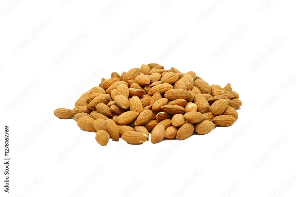 Heap of almond nuts isolated on white. Heap of almond nuts isolated on white.