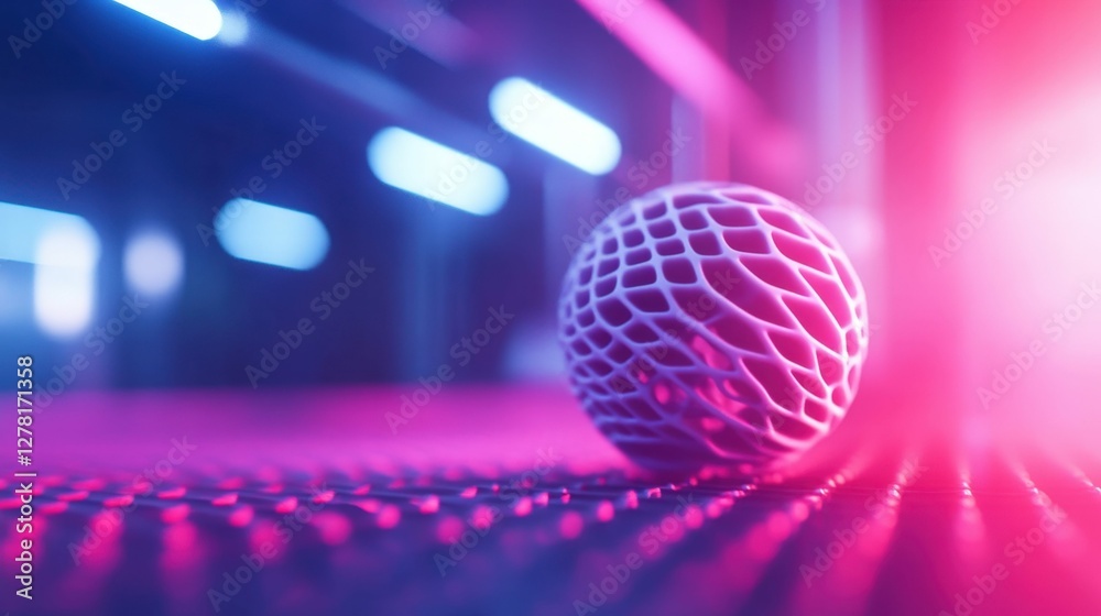 Fototapeta premium 3D printer fabricating a detailed object with smooth precision, vibrant neon light casting a futuristic ambiance,