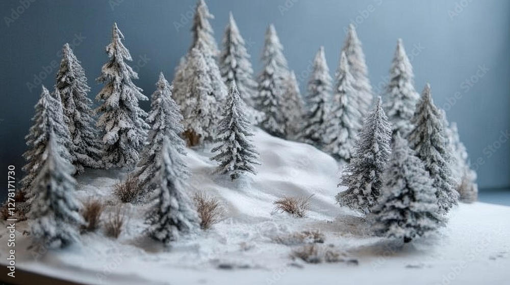 13.Miniatures of winter forest landscape with mountains and snow 13.Miniatures of winter forest landscape with mountains and snow