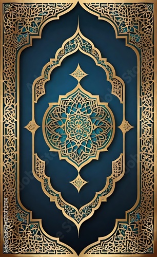 Radiant Islamic Central Starburst & Symmetrical Arabesque Design Panel in Gold & Teal