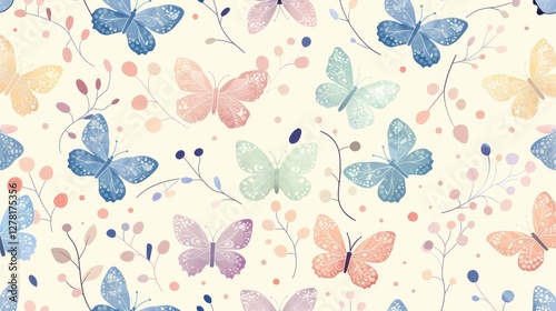Pastel butterflies and flowers seamless pattern