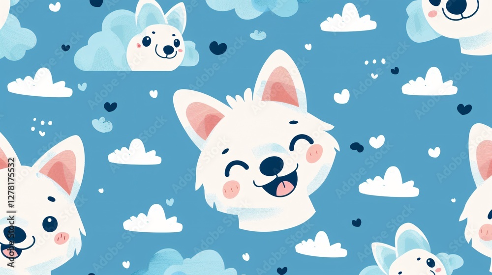 Fototapeta premium Cute White Dogs on Seamless Pattern