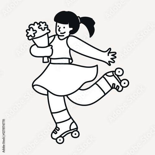 Doodle woman on rollerblade illustration vector