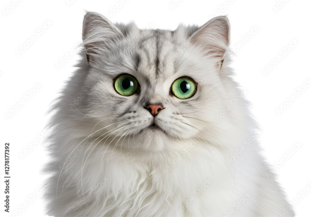 Portrait of a Fluffy White Persian Cat with Green Eyes Portrait of a Fluffy White Persian Cat with Green Eyes