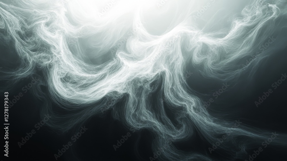 Fototapeta premium Glowing White Swirling Smoke Abstract Form On Dark Gradient Background