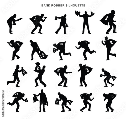 bank robber silhouette symbol icons vector design