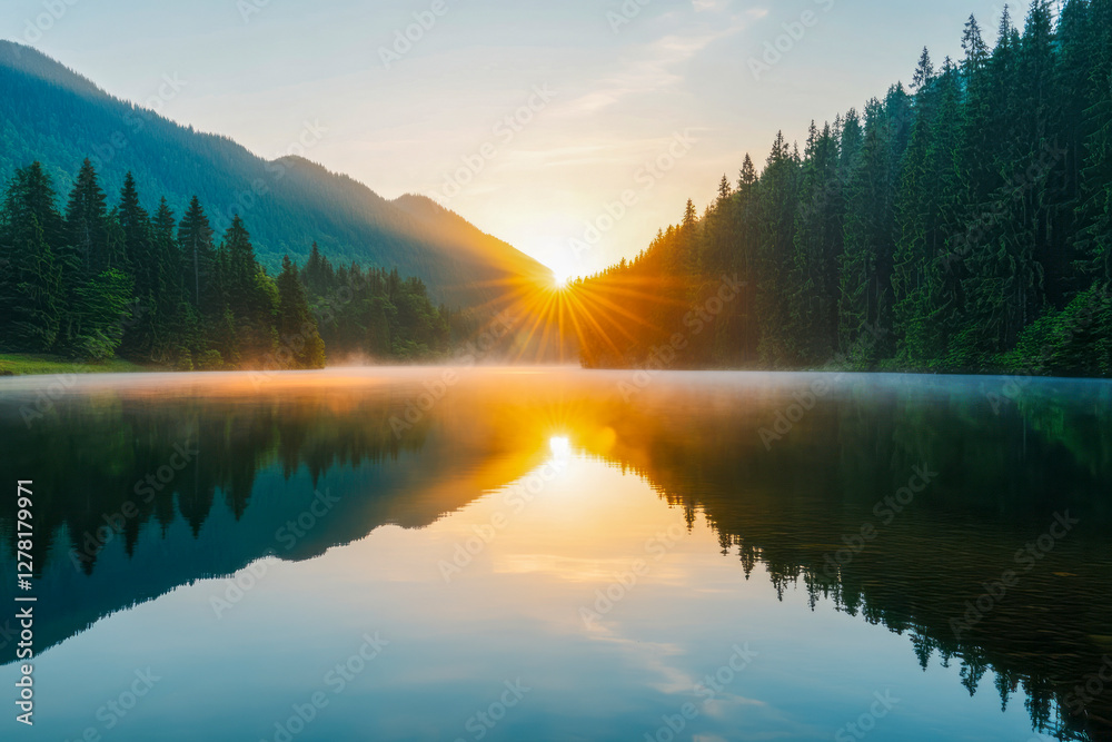Fototapeta premium Tranquil Mountain Lake at Sunrise