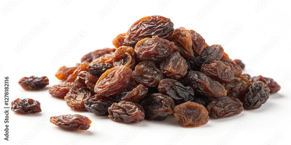 Fototapeta premium A Healthy Pile of Raisins Isolated on a White Background for Snacking and Baking