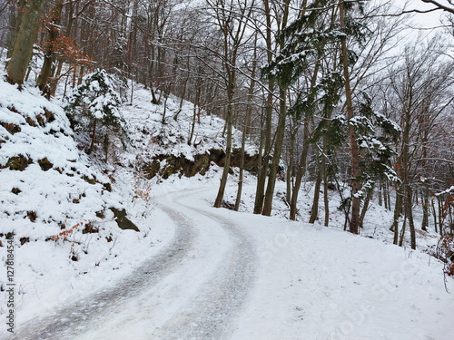 Obraz na płótnie Slovenia at winter. Snowy road at Pohorje mountain. Europe w salonie