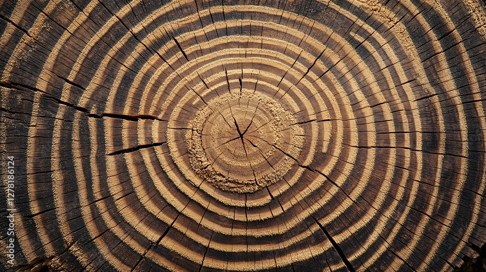 Fototapeta premium Close-up Tree Trunk Cut Surface Showing Growth Rings and Texture