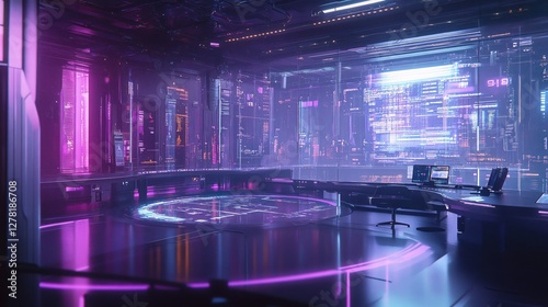 A futuristic business meeting with holographic data projections