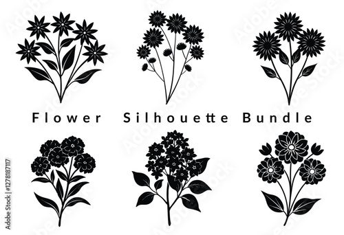 Big floral collections of black silhouettes of meadow herbs, floral backgrounds and wreaths. Wildflowers. Wild grass. Floral elements for your design. Vector illustration,Black silhouette of flowers