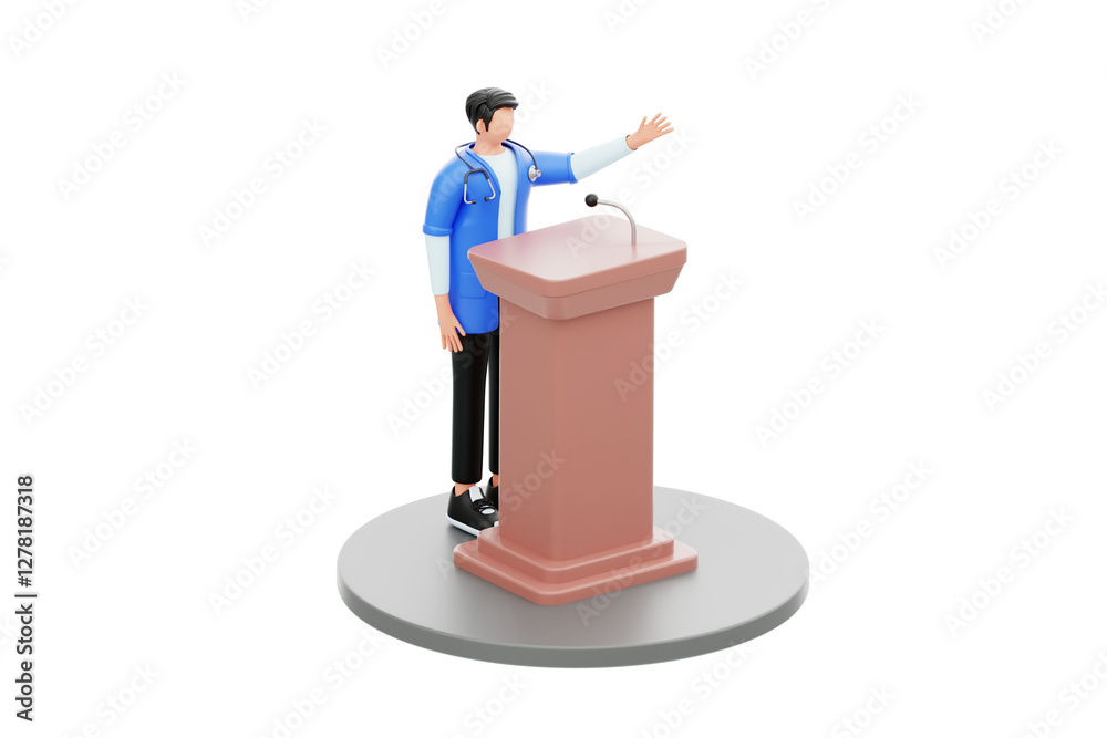 Doctor speaking at a medical conference 3D Character Illustration. Doctor speaking at a medical conference 3D Character Illustration.