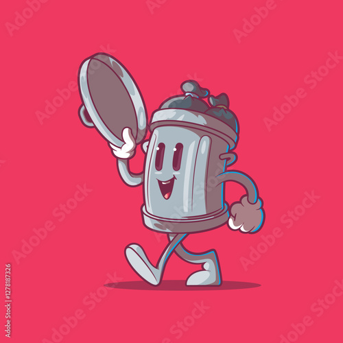 A Trash can character smiling vector illustration. Mascot, recycle design concept.
