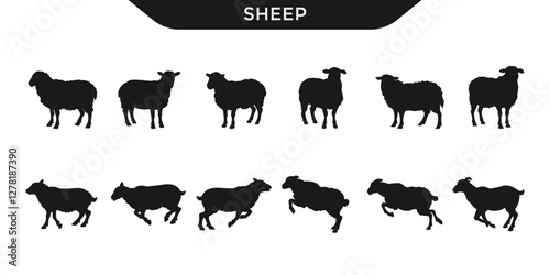 Silhouettes of sheep in various poses