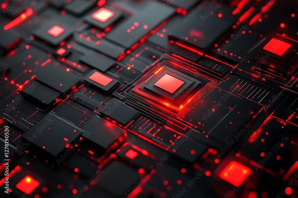 Obraz premium Red-lit Circuit Board, Central Processor