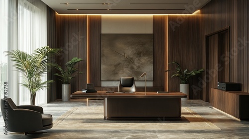 A real estate agent presenting a luxury office space to clients