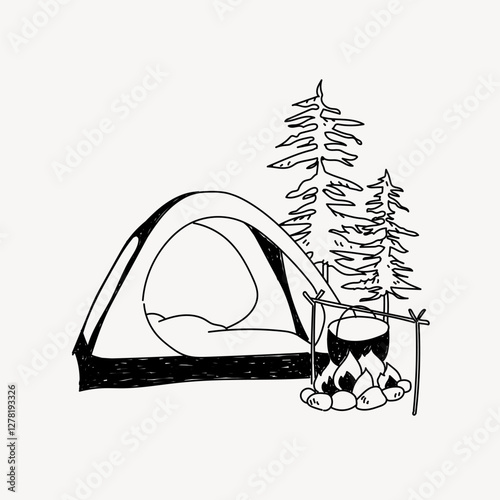 Camping line art vector