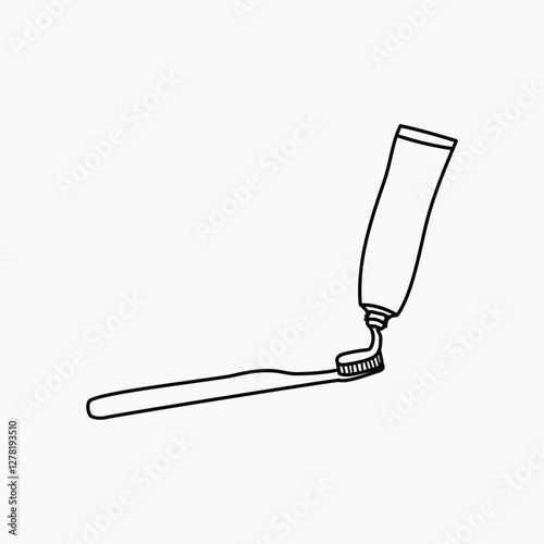 Toothbrush & tooth paste hand drawn illustration vector
