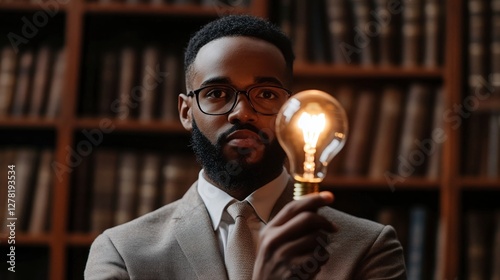 A startup founder holding a lightbulb, symbolizing a bright new idea