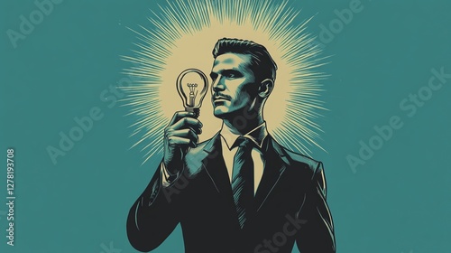 A startup founder holding a lightbulb, symbolizing a bright new idea