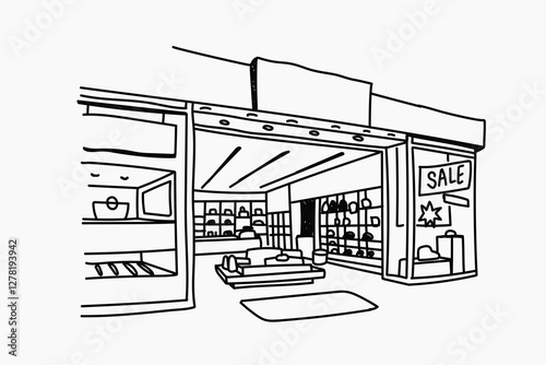 Retail store front hand drawn illustration vector