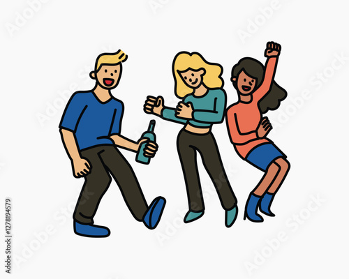 People dancing with drinks doodle collage element vector