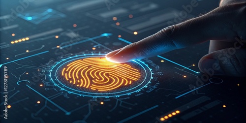Futuristic Biometric Fingerprint Scanner - Digital Security & Cyber Authentication