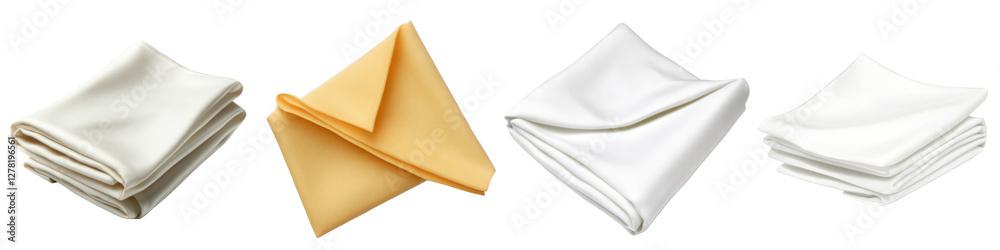 Four folded napkins in various colors on a transparent background. Four folded napkins in various colors on a transparent background.