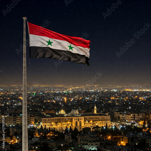 Obraz w ramie Syrian Flag at Night