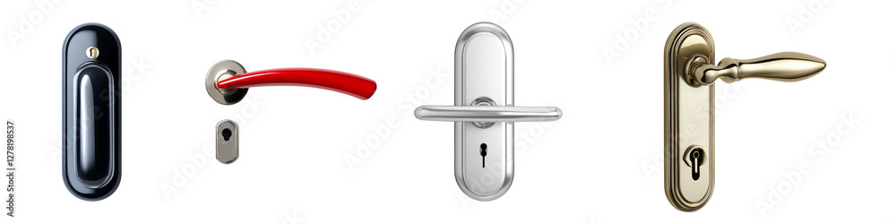 Various stylish door handles on a transparent background. Various stylish door handles on a transparent background.