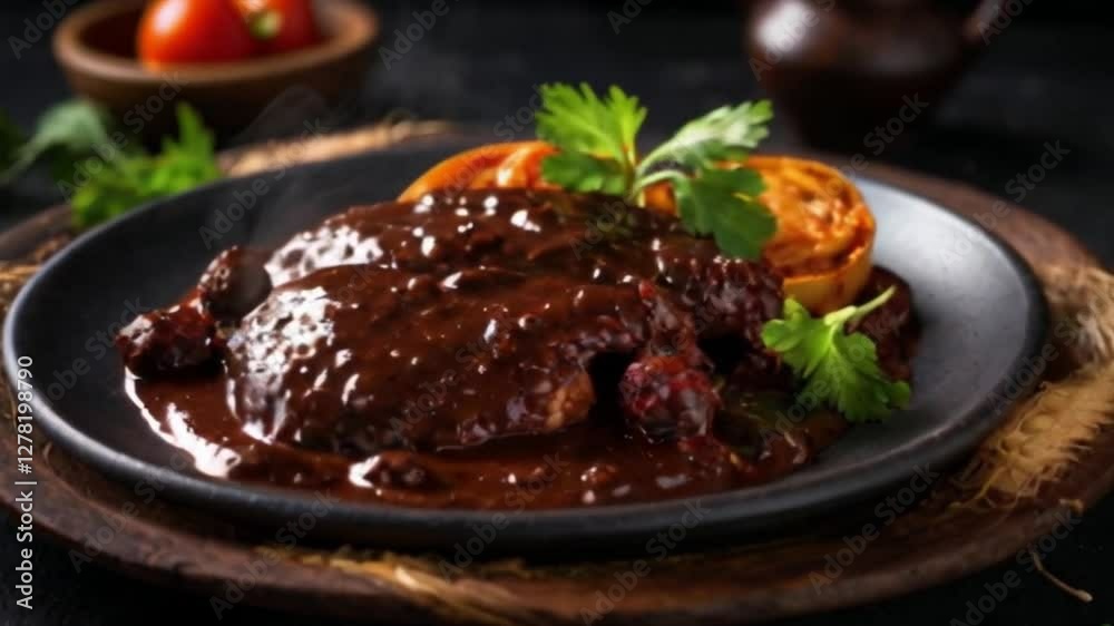 Delicious Plate of Meat with Rich Sauce and Fresh Herbs Delicious Plate of Meat with Rich Sauce and Fresh Herbs