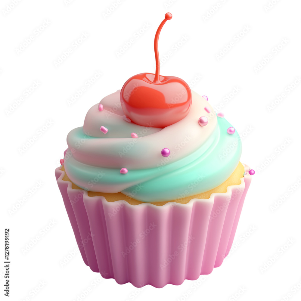 cherry cupcake 3D Illustration with pastel color