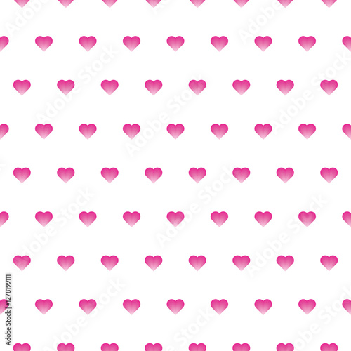 Vector seamless pattern featuring small, evenly spaced pink hearts on a clean white background. Illustration.