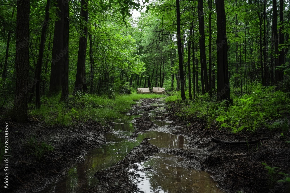 Obraz premium Sofas Resting In A Lush Green Forest